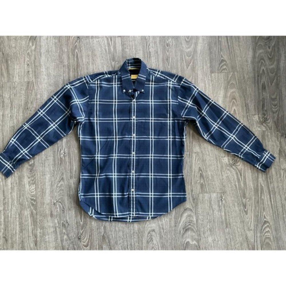 Robert Talbott Carmel Mens Button Up Shirt Size L Blue‎ Plaid Cotton Pocket